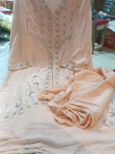 Elegant Peach Kurta Set with Sequins