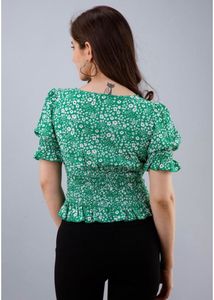 PUFF SLEEVE FLORAL PRINT CROP TOP