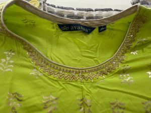 Vibrant Lime Green Kurta with Gold Print
