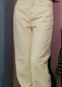 Cream Wide Leg Jeans