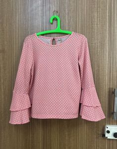 Cute Pink Polka Dot Bell Sleeve Top