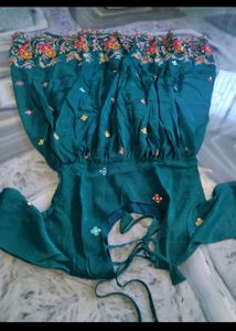 Elegant Teal Floral Embroidered Kurta Set