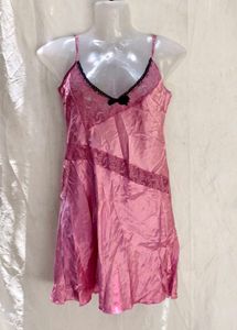 I. Pink Satin Slip Dress