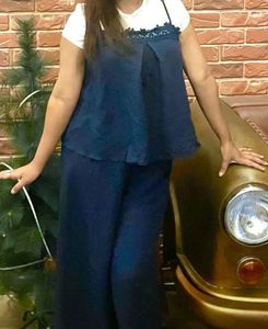 Chic Navy Lace Trim Jumpsuit