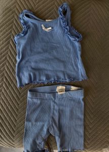 Cute Blue Ribbed Tank and Shorts Set