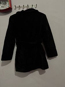 Classic Black Suede Belted Jacket