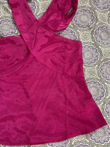 Satin Pink Halter Neck Top| S size