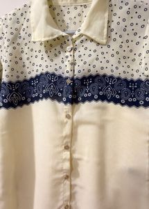 Cream &amp; Navy Print Button-Up Shirt