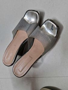 Sparkly Silver Wedge Heels