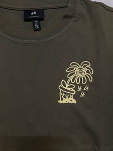 H&amp;M Olive Green Graphic Oversized T-Shirt