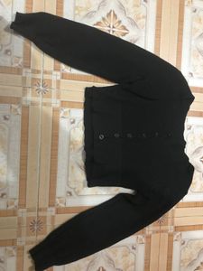 Black Cropped Button-Up Cardigan