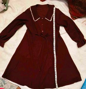Chic Burgundy korean Velvet Dress With Bow