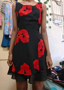 Black & Red Floral Mini Dress