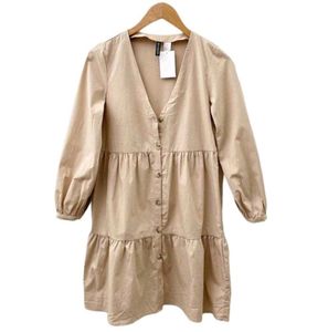 Nude Tiered Button-Up Midi Dress
