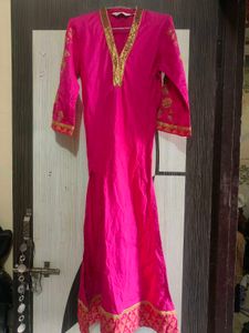 Bright Pink Embroidered Kurta Set for Girls