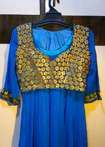 Blue &amp; Gold Embellished Anarkali