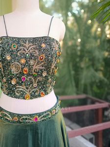 Stunning Olive Green Embellished Lehenga Choli