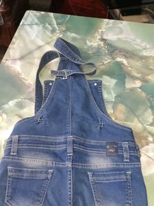 Denim Dungaree Jumpsuit with Striped Top