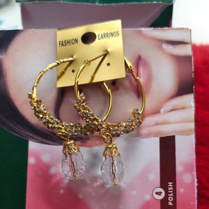 💖 Gold Crystal Drop Hoop - Designer Party Earring