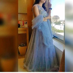 Crop Top Lehenga With Frill Dupatta