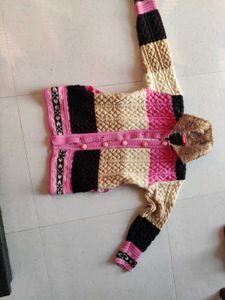 Patchwork Knit Hooded Cardigan