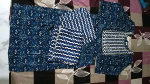 Blue Chevron Print Kurta Set