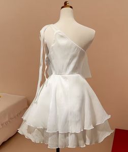 White Ruffled One-Shoulder Mini Dress