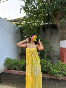 backless yellow flowy sundress