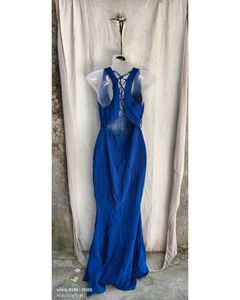 Elegant Royal Blue Plunge Neck Gown