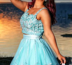 Aqua Two-Piece Party Lehenga