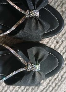 Sparkly Black Bow Sandals
