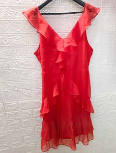 Red Ruffle Dress + Freebie Any One Earings Set