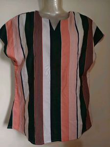 Striped V-Neck Cap Sleeve Top