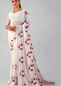 Elegant White Floral Saree
