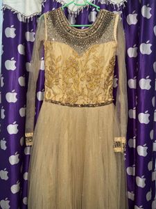 Royal Champagne Gold Embellished Shimmer Net Gown