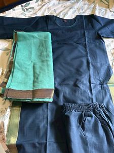 Elegant Navy Blue Kurta Set with Green Dupatta
