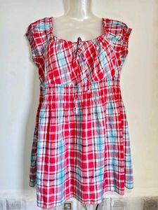 Chic Red Plaid Smocked Top Size M-L 38"-40"