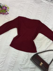 Chic Burgundy Long-Sleeve Tie-Front Top