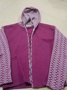 Purple Knit Hooded Cardigan