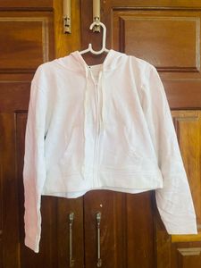 White Cropped Zip-Up Hoodie