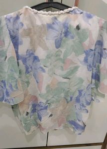 Floral Print Blouse with unique neckline detail