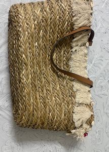 Woven Straw Tote Bag with Tassels