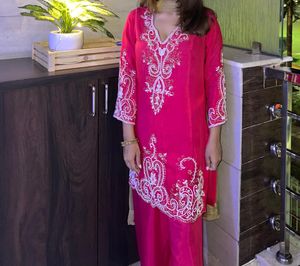 (S) Festive Pink Kurti & Pants