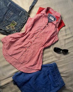 Chic Red Gingham Sleeveless Top