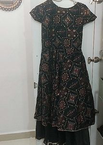 Elegant Black Frock with Embellished Neckline