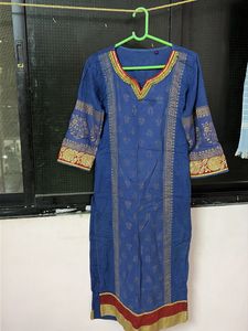 Blue Ethnic Kurta with Gold Print