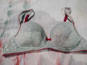 Lace Padded Bra with Red Trim