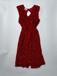 100% Silk Sparkling Red Party Dress