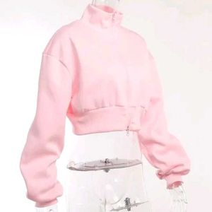 Pink Cropped Zip-Up Hoodie