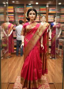 Elegant Pink Saree with Gold Border